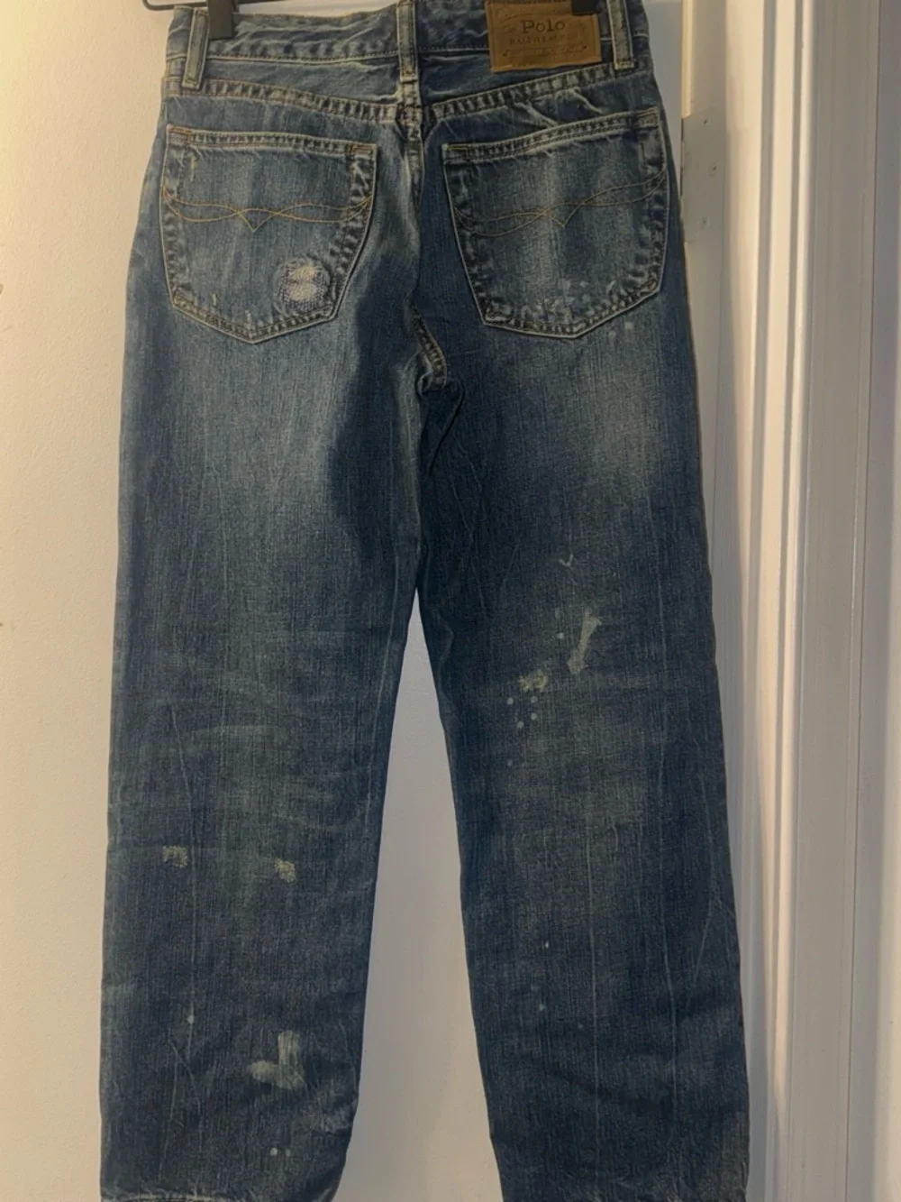 Ralph Lauren Men's Straight Jeans in Dark Blue with Faded Distress